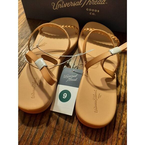 New Size 9 Universal Thread Tan Tommie Ankle Strap Flat Sandals Summer Shoes NWT - Picture 3 of 5